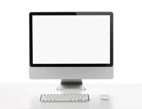 Empty workplace, blank modern computer at the desk Stock Photos