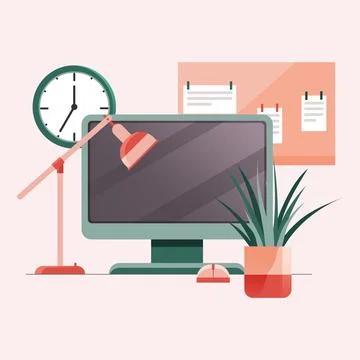 Empty workplace with computer. Cosy workspace interior. Work from home Illustrazione stock