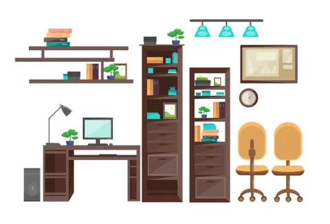 Empty Workplace Desk Workspace Office Interior No People Stock Illustration