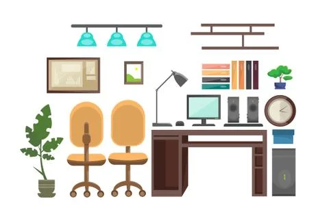 Empty Workplace Desk Workspace Office Interior No People Illustrazione stock