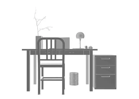 Empty Workplace gray polygonal, Desk Chair Computer Workspace Office No Peopl Stock Illustration