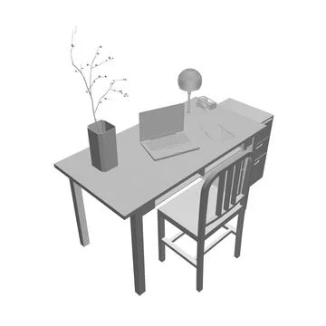 Empty Workplace gray polygonal, Desk Chair Computer Workspace Office No Peopl Stock Illustration