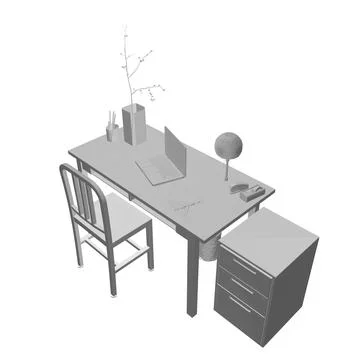 Empty Workplace gray polygonal, Desk Chair Computer Workspace Office No Peopl Stock Illustration