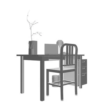 Empty Workplace gray polygonal, Desk Chair Computer Workspace Office No Peopl Stock Illustration