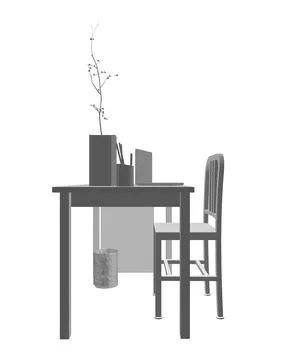 Empty Workplace gray polygonal, Desk Chair Computer Workspace Office No Peopl Stock Illustration