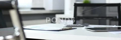 Empty workplace in office closeup or head hunter profession Stock Photos