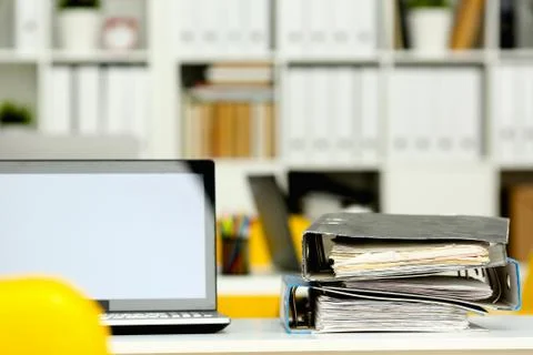 Empty workplace in office closeup Stock Photos