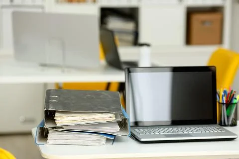 Empty workplace in office closeup Stock Photos