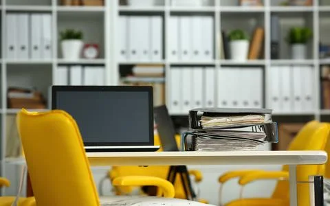 Empty workplace in office closeup Stock Photos