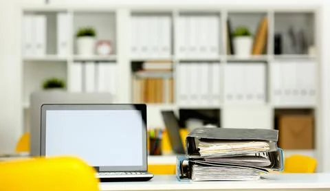Empty workplace in office closeup Stock Photos
