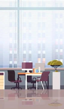 Empty workplace office desk with desktop computer modern cabinet interior 스톡 일러스트