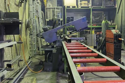 Empty workshop of a modern factory with conveyor belt Stock Photos