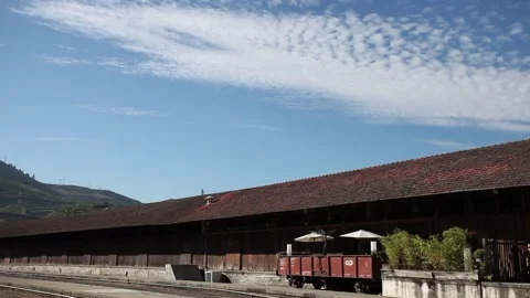 Empty Workshop Wear-house on Historic Train Station in Regua, Portugal Stock Footage 131064838
