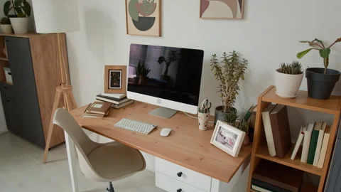 Empty Workspace for Remote Work Featuring Computer on Desk Stock Footage 337615517