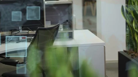 Empty workstation getting cyan markers, shifting and highlighting key points, Stock Footage 334743788