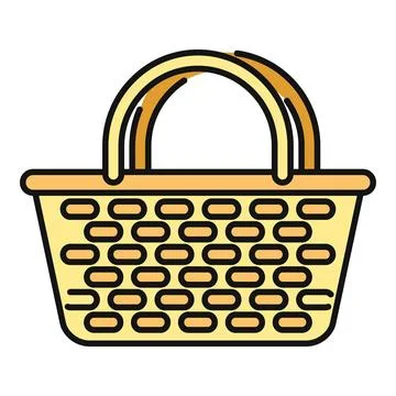 Empty woven picnic basket with handle icon Illustration
