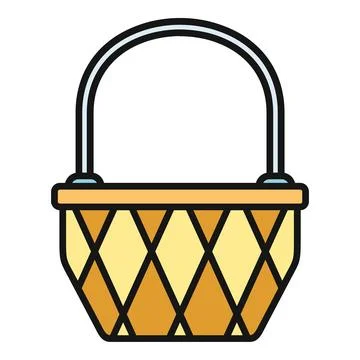 Empty woven wicker basket with handle icon Stock Illustration