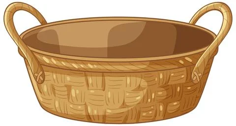 Empty Woven Wicker Basket with Two Handles on White Background Stock Illustration