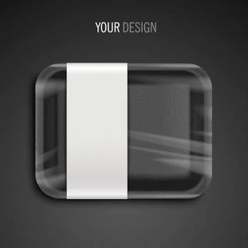 Empty wrapped black food tray with label Stock Illustration