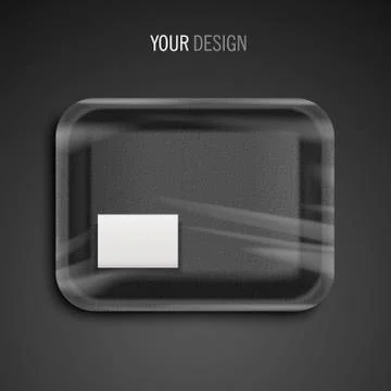 Empty wrapped black food tray with sticker Stock Illustration