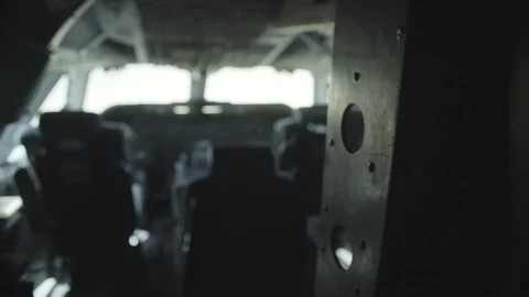 Empty wrecked cockpit Stock Footage 124367811