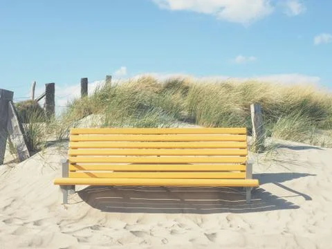 Empty yellow bench on a beach Stock Photos