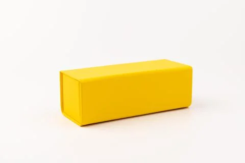 Empty yellow box, isolated on white background Foto stock
