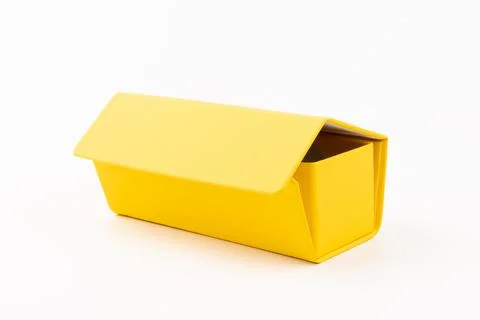Empty yellow box, isolated on white background Foto stock