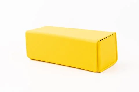 Empty yellow box, isolated on white background Foto stock