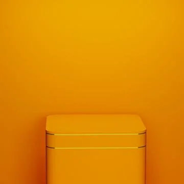 Empty yellow cube podium with gold line on yellow background Illustrazione stock