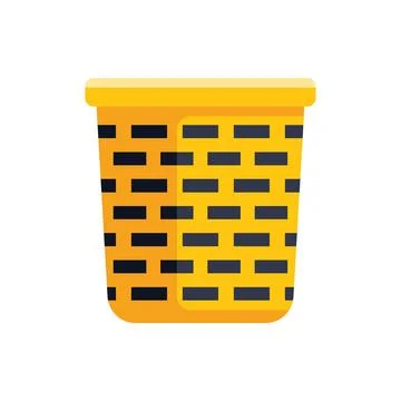 Empty yellow laundry basket with black stripes isolated on white background Stock Illustration