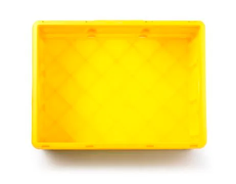Empty yellow plastic crate isolated Stock Photos