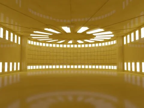 Empty yellow room interior with lamps. 3D Illustrazione stock