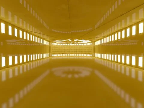 Empty yellow room interior with lamps. 3D Illustrazione stock