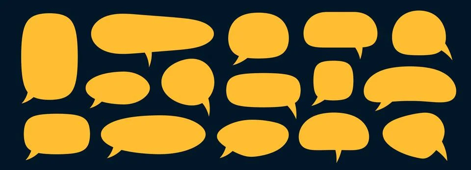 Empty yellow speech bubble set. Blank cartoon text box collection. Comic chat Stock Illustration