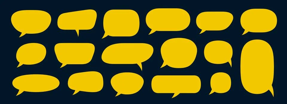 Empty yellow speech bubble set. Blank cartoon text box collection. Comic chat Stock Illustration