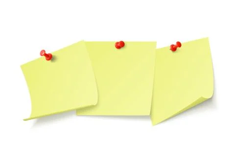 Empty yellow stickers with space for text or message stuck by clip to wall. V Stock Illustration