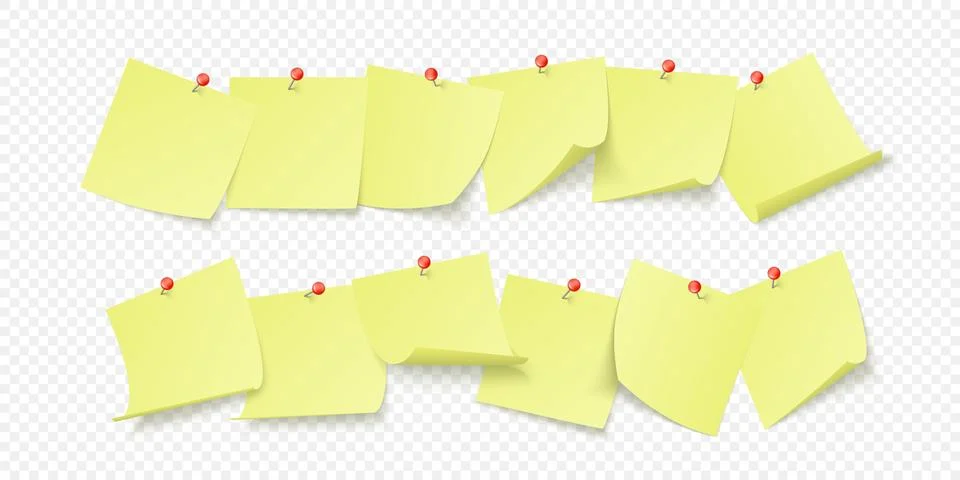 Empty yellow stickers with space for text or message stuck by clip to wall. V Stock Illustration
