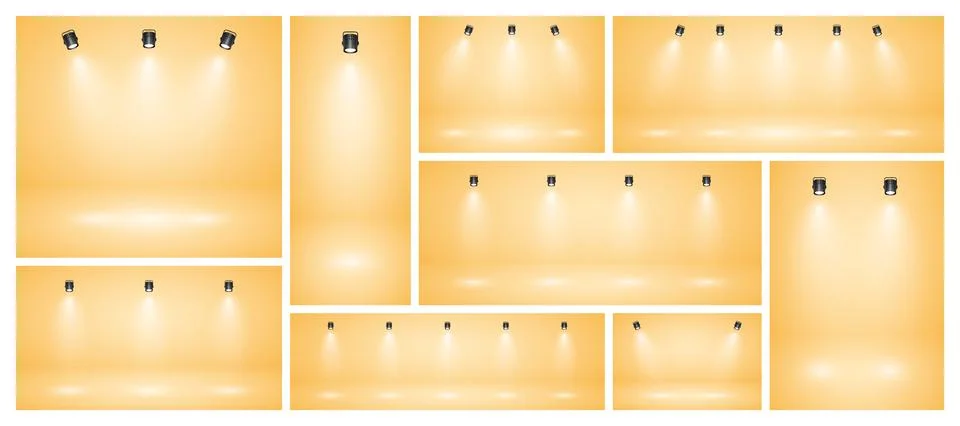 Empty yellow studio abstract backgrounds with spotlights. Product showcase Stock Illustration