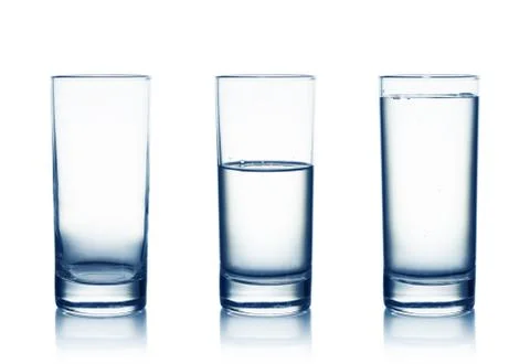 Empty,half and full water glasses . isolated on white Stock Photos