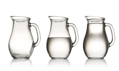 Empty,half and full with water jug. isolated on white Stock Photos