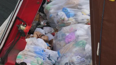 Emptying Big Garbage Container at Apartment Area, Medium Shot Stock Footage 229834993