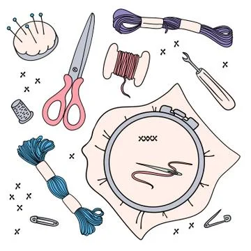 EMROIDERY WORK Vector Illustration Set for sewing and embroidery Stock Illustration