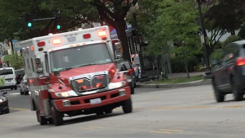EMS ambulance, Dutch angle, responding, stock footage Stock Footage 130146580