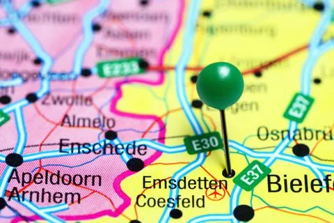 Emsdetten pinned on a map of Germany Foto stock