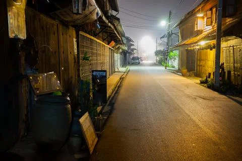 Emthy road at night time Stock Photos