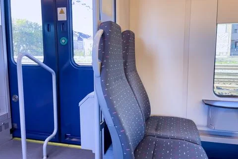 Emtpy interior of a train in Belgium Stock Photos
