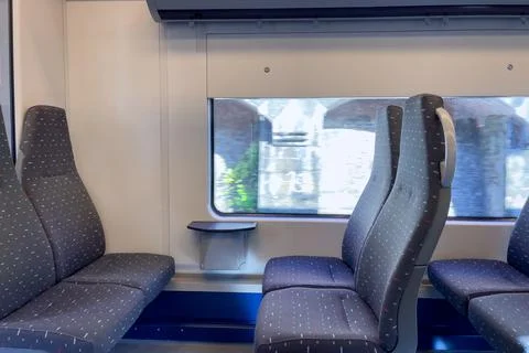 Emtpy interior of a train in Belgium Stock Photos