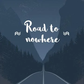 Emtpy road to nowhere concept in middle of the forest leading horizon between Stock Illustration