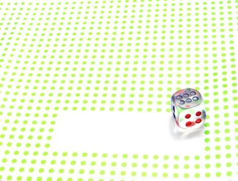 Emtpy space for write with dice on green background 스톡 사진
